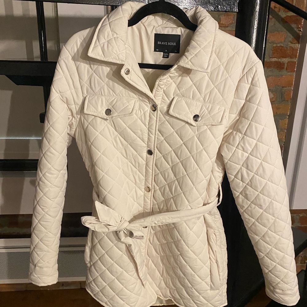 Brave Soul Quilted White Utility Jacket
